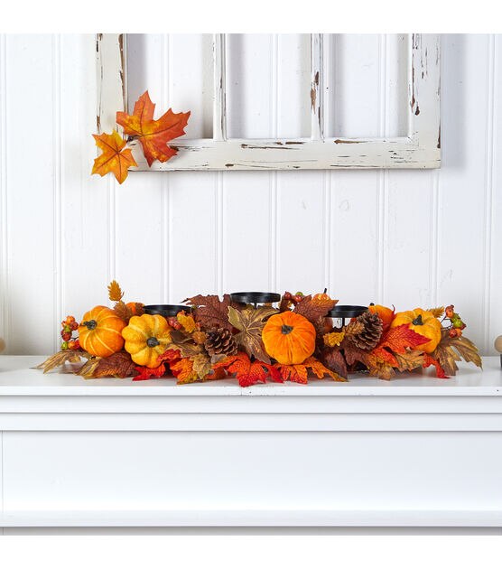 Nearly Natural 36" Autumn Maple Leaves, Pumpkin and Berries Arrangement, , hi-res, image 4