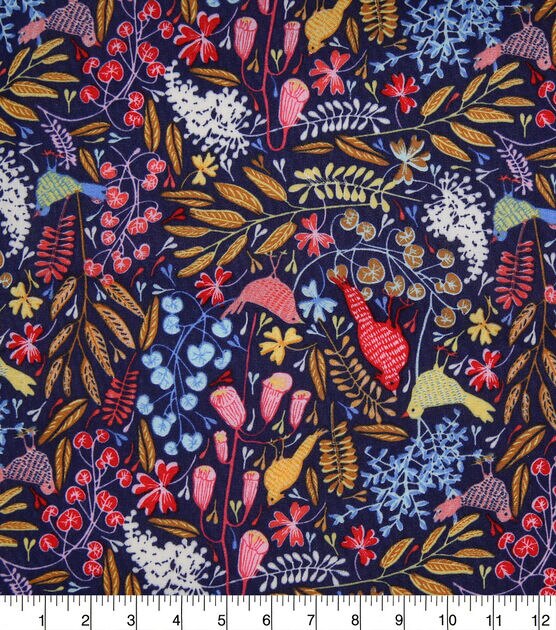 Navy Floral Oilcloth Home Decor Fabric, , hi-res, image 3