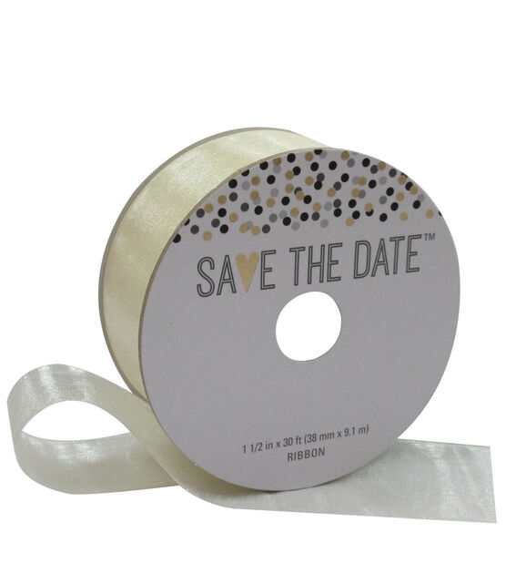 Save the Date 1.5'' X 30' Ribbon Ivory Sheer