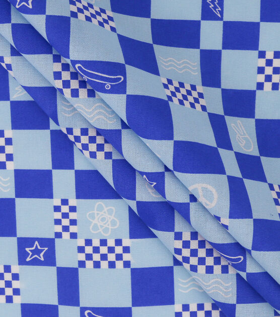 Checkerboard Blue Novelty Cotton Fabric, , hi-res, image 2