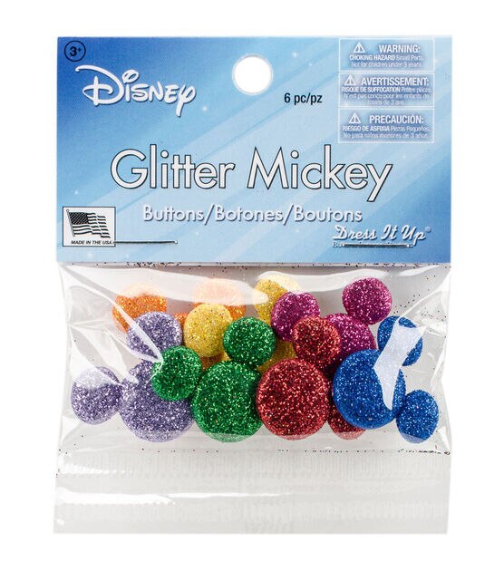 Dress It Up 7ct Disney Glitter Mickey Mouse Heads Shank Buttons