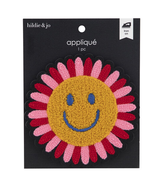 4" Flower Smiley Face Iron On Patch by hildie & jo