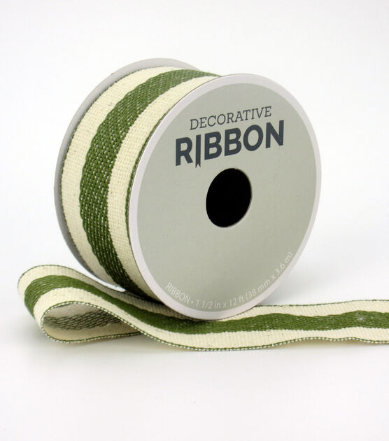 Save the Date Decorative Ribbon 1.5''x12' Green Stripe on Ivory