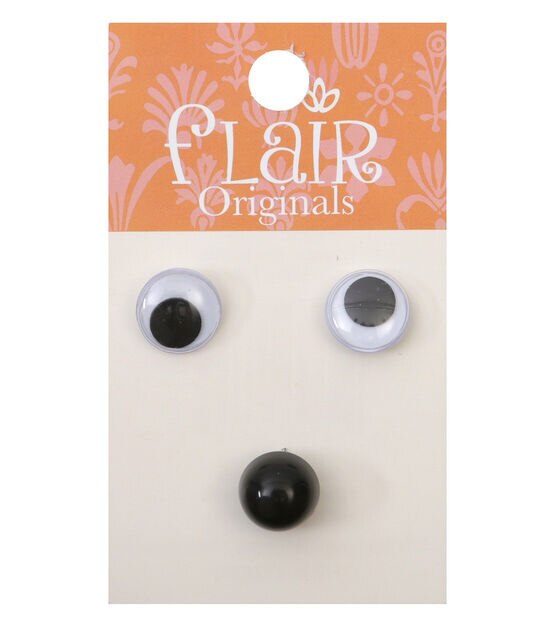 Flair Originals 1/2" Black & White Eyes & Nose Shank Buttons 3ct