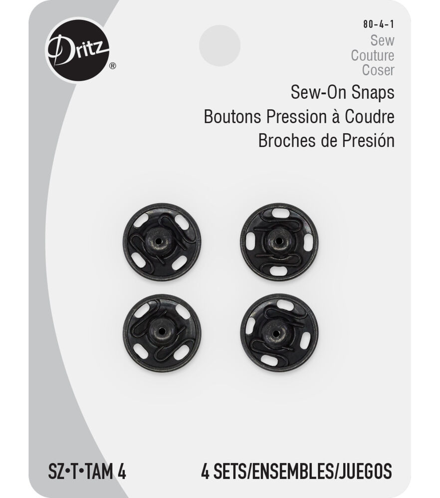 Dritz Sew-On Snaps, 8 Sets, Size 1, Black, Black Size 4, swatch