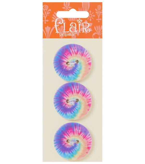 Flair Originals 1 1/4" Multi Tie Dye Pattern 2 Hole Buttons 3pk