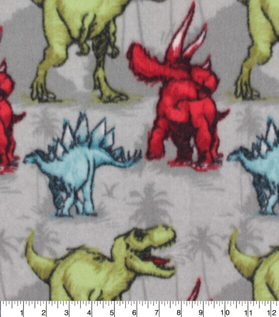 Roar Dinosuars on Gray Anti Pill Fleece Fabric