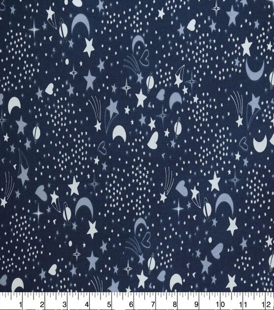 Stars & Moon on Navy Quilt Cotton Fabric by Quilter's Showcase