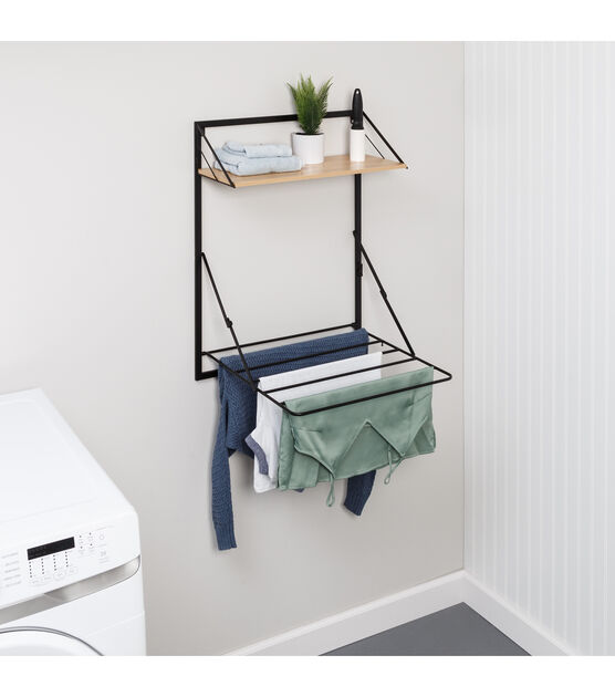 Honey Can Do 24" x 31" Black Wall Mounted Drying Rack With Shelf, , hi-res, image 3