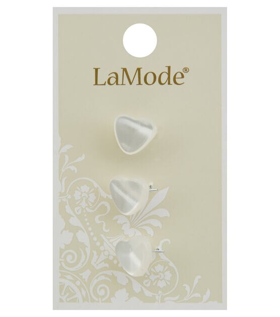 La Mode 7/16" White Heart Shank Buttons 3pk