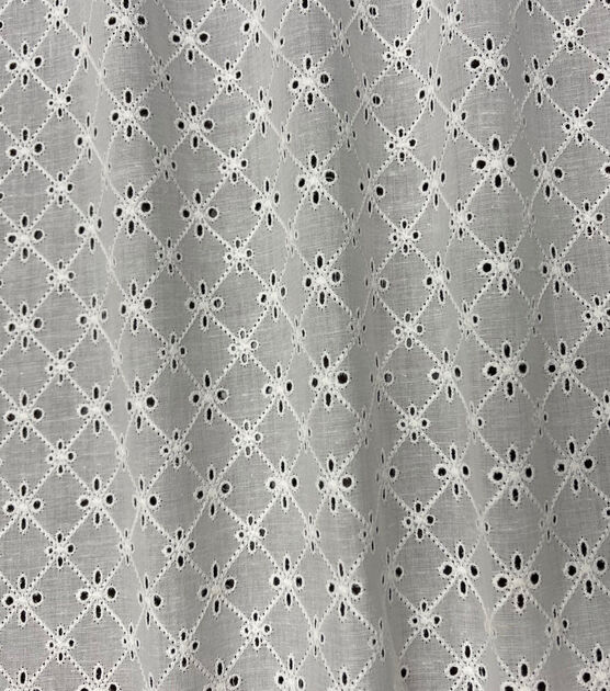 White Grid Cotton Eyelet Fabric