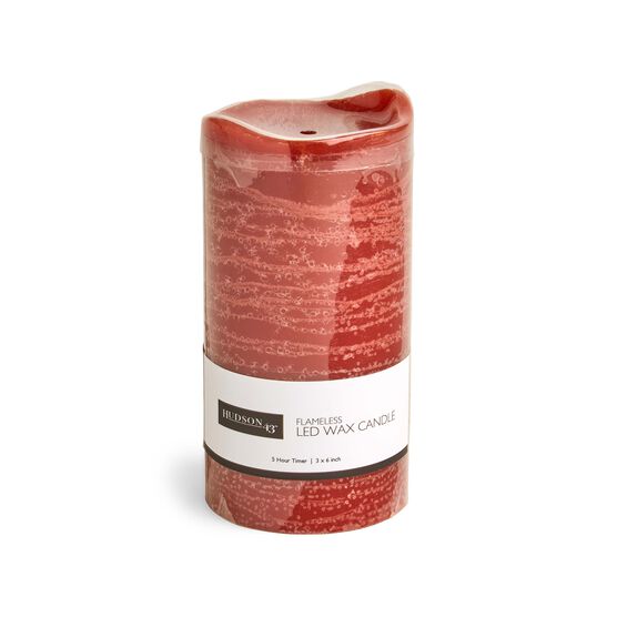 Flameless Pomegranate Scented LED Rustic Pillar Candle 3''x6'' Currant, , hi-res, image 1