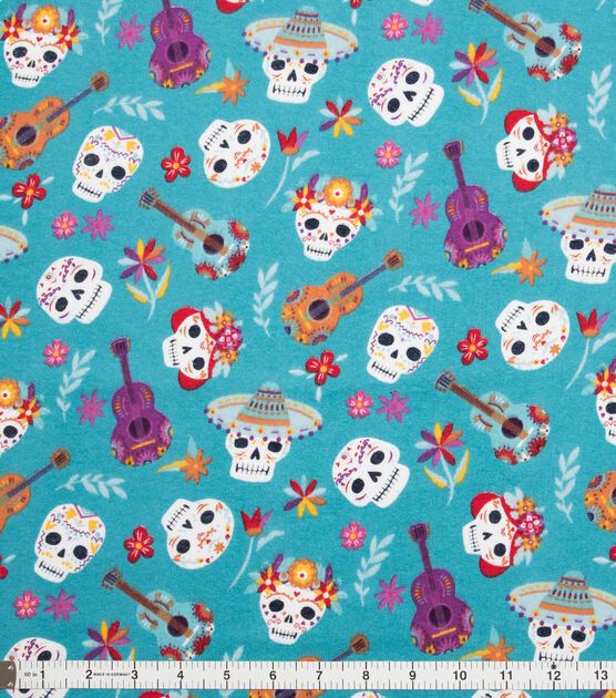 Super Snuggle Day Of The Dead Skeleton Faces Flannel Fabric, , hi-res, image 1