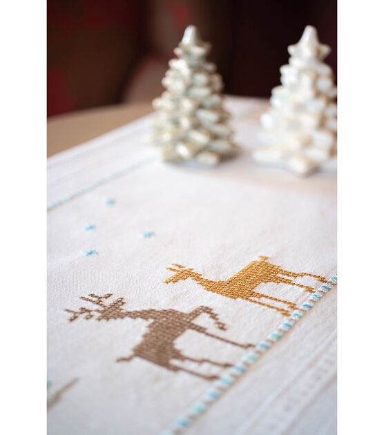 Vervaco 16" x 40" Reindeer Table Runner Stamped Cross Stitch Kit, , hi-res, image 2