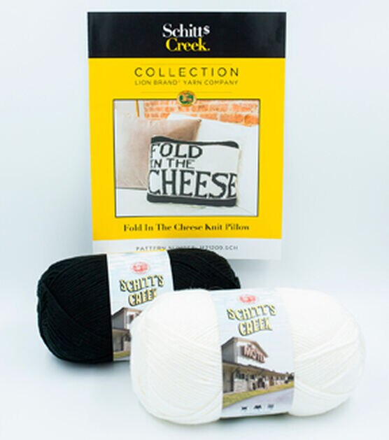 Lion Brand Schitt's Creek Fold In The Cheese Pillow Knitting Kit, , hi-res, image 2