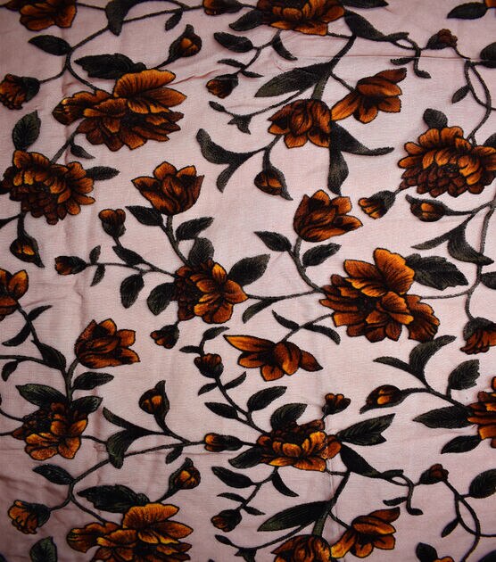 Orange Floral Velvet Burnout Fabric, , hi-res, image 2