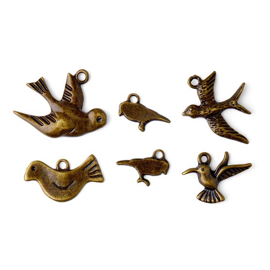 6ct Oxidized Brass Metal Bird Charms by hildie & jo, , hi-res, image 2