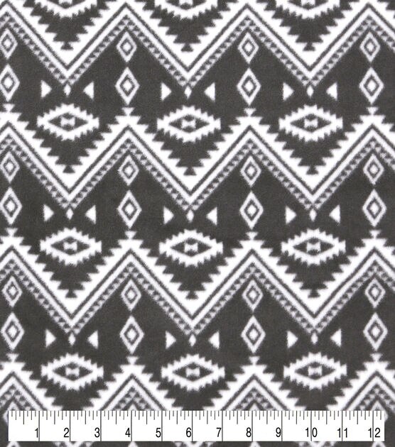 Aztec Pattern on Gray Anti Pill Fleece Fabric, , hi-res, image 2