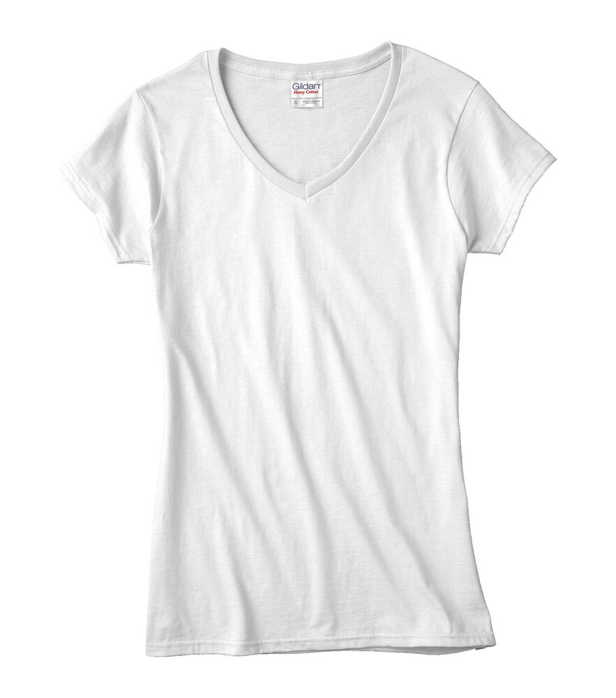 Gildan Ladies V Neck T-Shirt, White, swatch