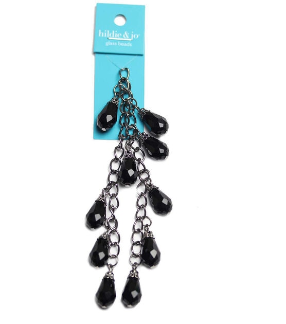 10mm x 18mm Black Glass Tear Chain Strung Beads by hildie & jo
