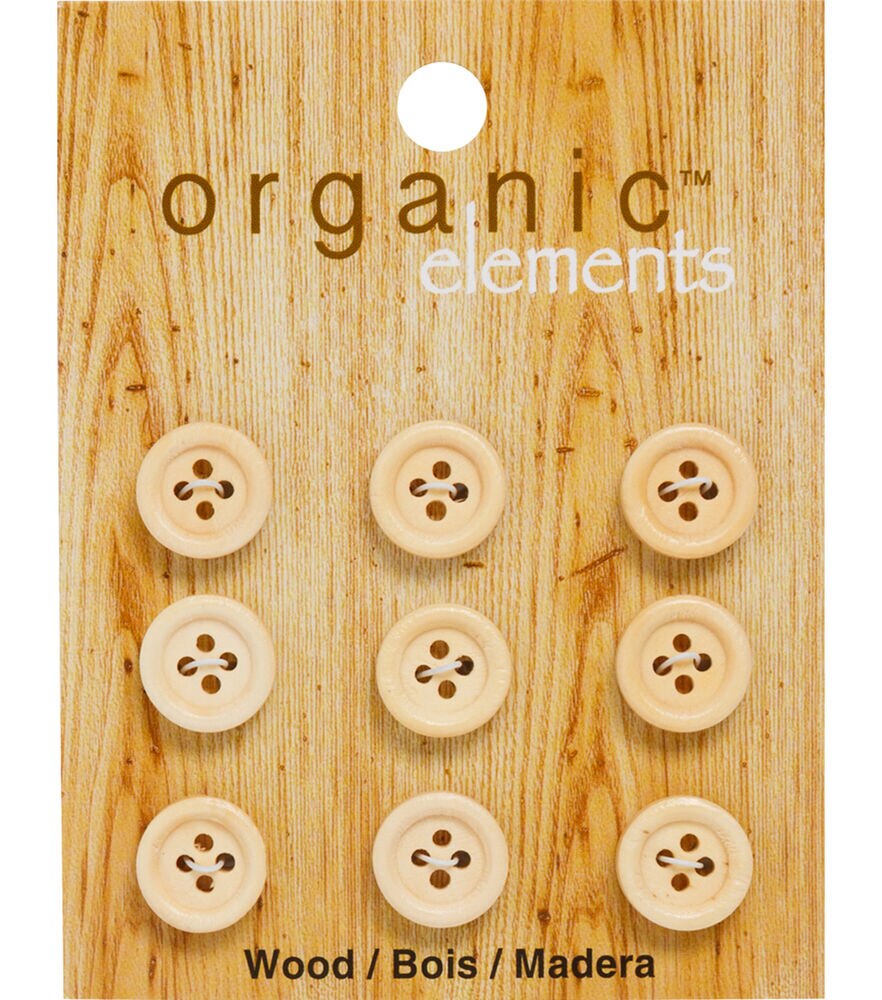 Organic Elements 1/2" Wood Round 4 Hole Buttons 9pk, Tan, swatch
