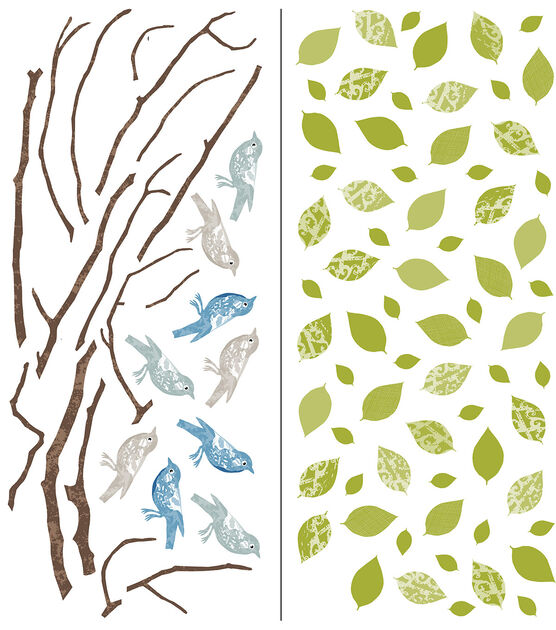 Wall Pops Sitting on a Branch Wall Art Decal Kit, 93 Piece Set