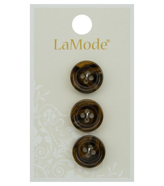 La Mode 5/8" Dark Brown Round 4 Hole Buttons 3pk