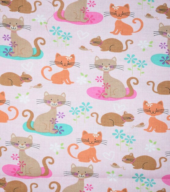 Cats On Pink Novelty Cotton Fabric