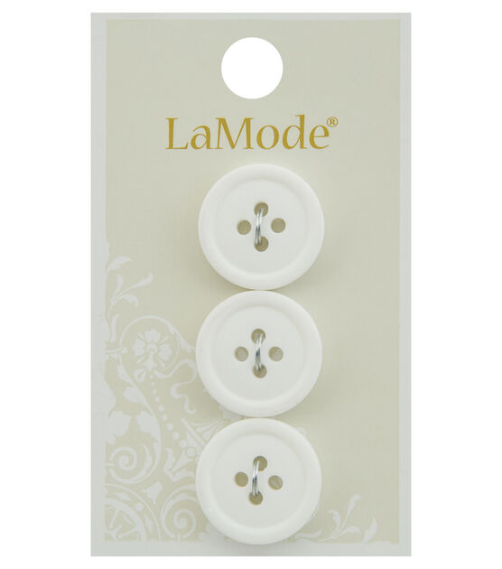 La Mode 3/4" White Round Flat 4 Hole Buttons 3pk