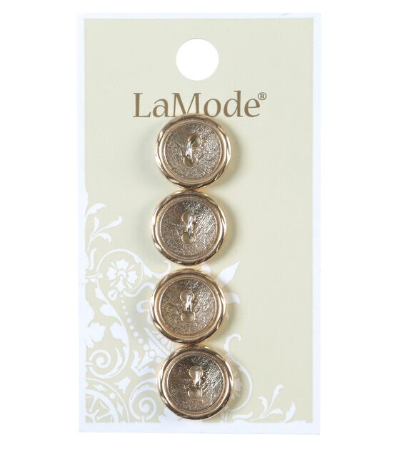La Mode 5/8" Gold Metal 2 Hole Buttons 4pk