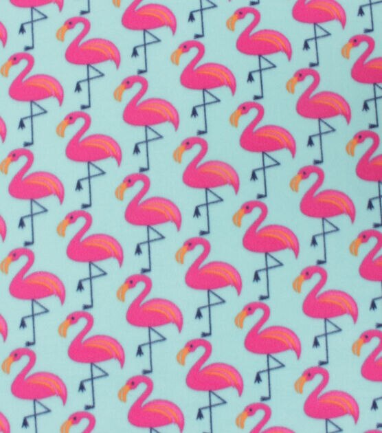 Blizzard Fleece Fabric Flamingos on Aqua, , hi-res, image 2