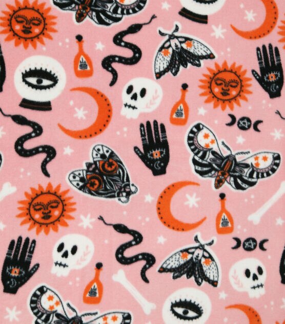 Halloween Icons on Pink Anti Pill Fleece Fabric