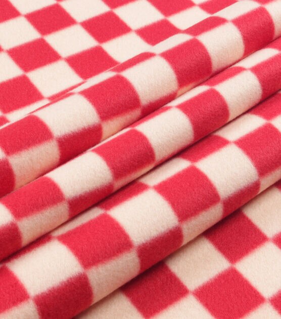 Blizzard Prints Come Together Red Checker Fleece Fabric, , hi-res, image 2