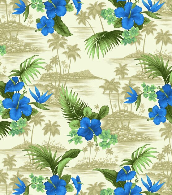 Tropical Shirting Fabric Scenic Blue & Khaki