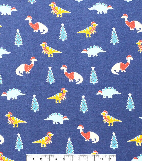 Dinosaur & Trees on Blue Super Snuggle Christmas Flannel Fabric, , hi-res, image 2