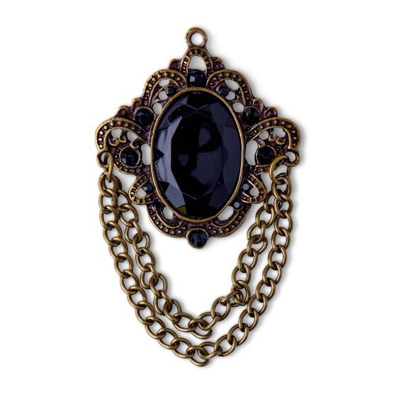 Metal Pendant With Brass Chain & Black Rhinestones by hildie & jo, , hi-res, image 2