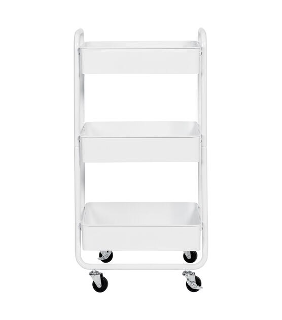 Honey Can Do 16.5" x 32.5" White 3 Tier Metal Rolling Cart, , hi-res, image 8
