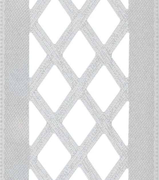 Offray 1.5"x9' Lattice Abstract Satin Ribbon White