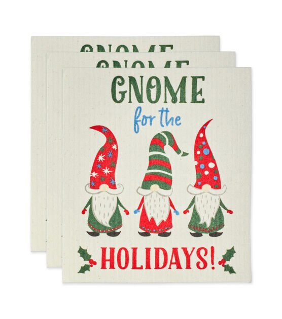 Design Imports 7" x 8" Christmas Gnomes Swedish Dishcloths 3ct