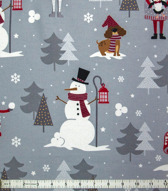 Snowmen & Trees on Gray Super Snuggle Christmas Flannel Fabric
