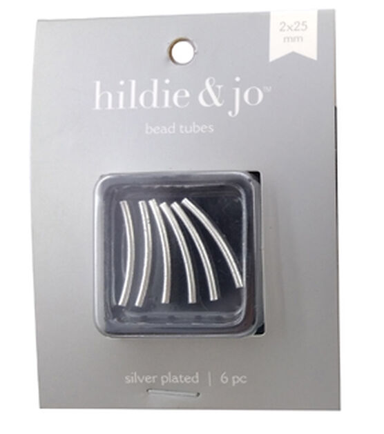 25mm x 2mm Curved Tube Beads, Sterling Plated 6pc