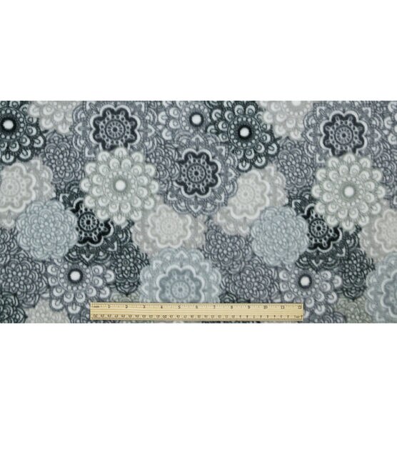 Gray & White Packed Medallions Anti Pill Fleece Fabric, , hi-res, image 4
