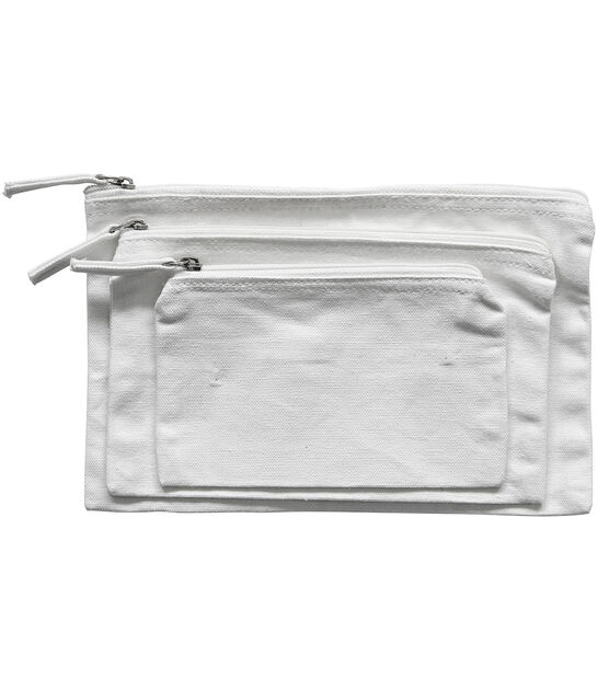 Canvas Zipper Bags 3 pk White
