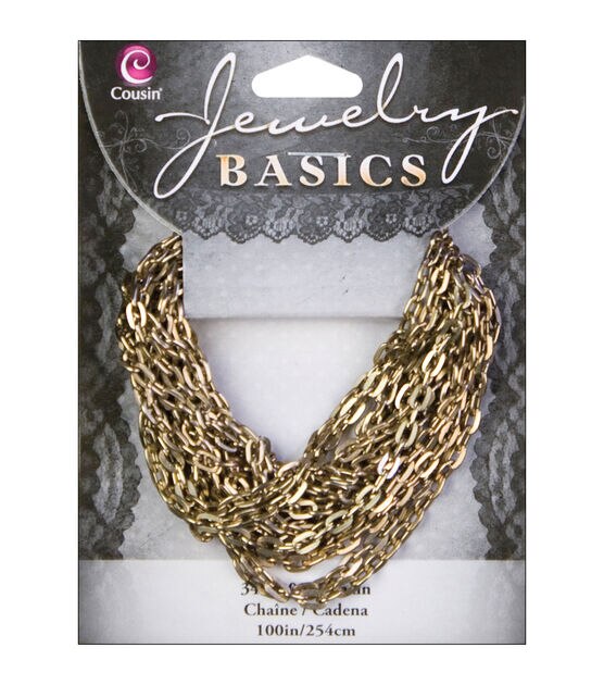 Jewerly Basics Metal Chain 1 Pkg 100 Inch Small Antique Gold Oval