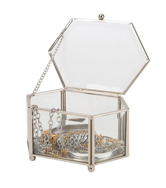 Home Details 5.5" Silver Vintage Mirrored Diamond Glass Keepsake Box, , hi-res, image 6