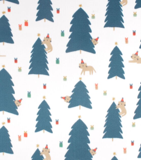 Cats In Christmas Trees Blizzard Prints Fleece Fabric, , hi-res, image 1
