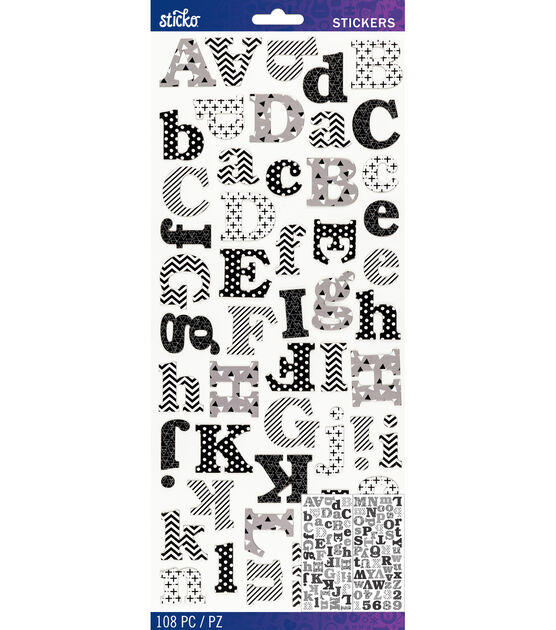 Sticko 108 Pack Dimensional Alphabet Stickers Black Multi Pattern