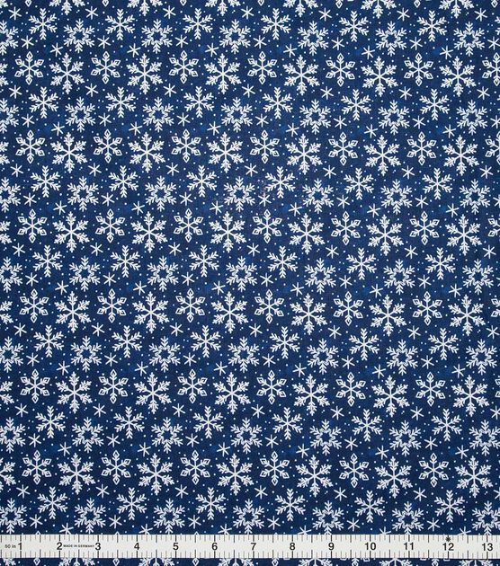 Snowflakes on Blue Texture Christmas Cotton Fabric