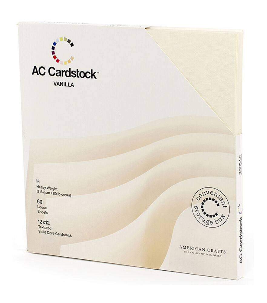 American Crafts 60 Sheet 12" x 12" Textured Solid Core Cardstock 80lb, Solid Vanilla, swatch