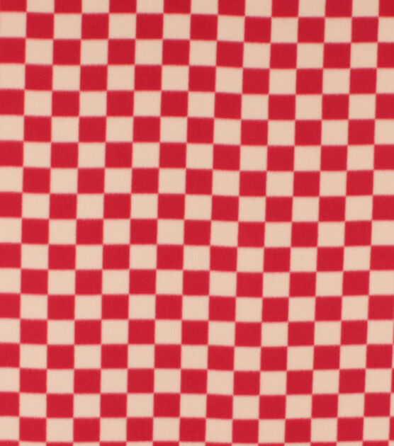 Blizzard Prints Come Together Red Checker Fleece Fabric